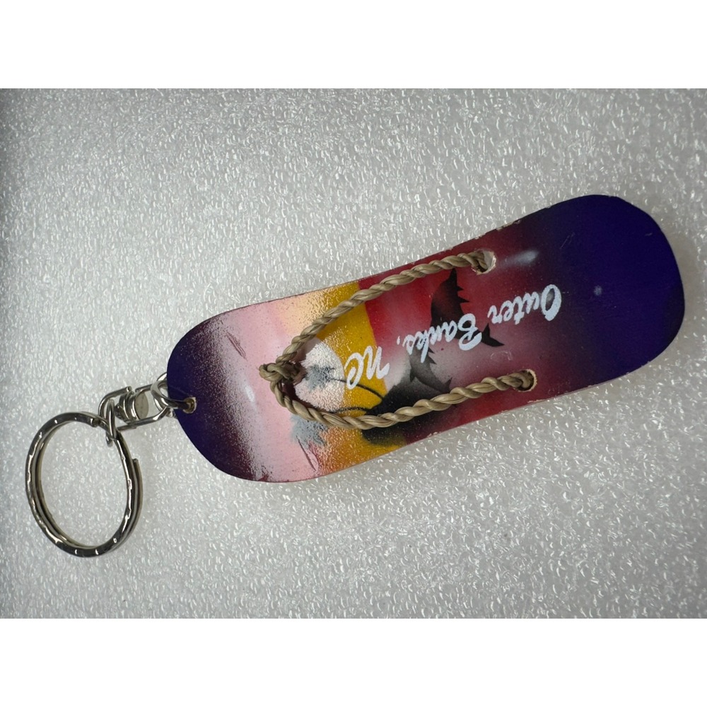 Outer Banks‎ NC Flip Flop Keychain Wooden Beach Souvenir